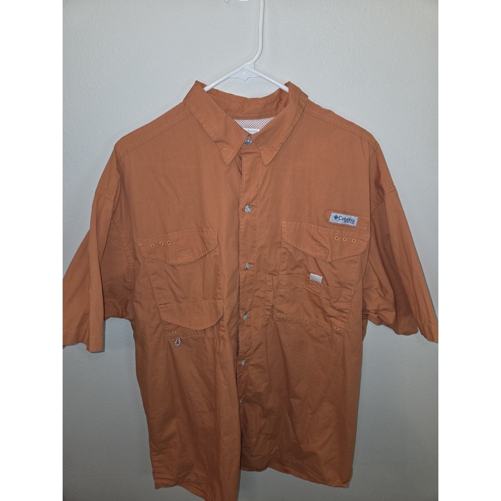 Columbia Performance Fishing Gear shirt mens large orange short sleeve lightweit